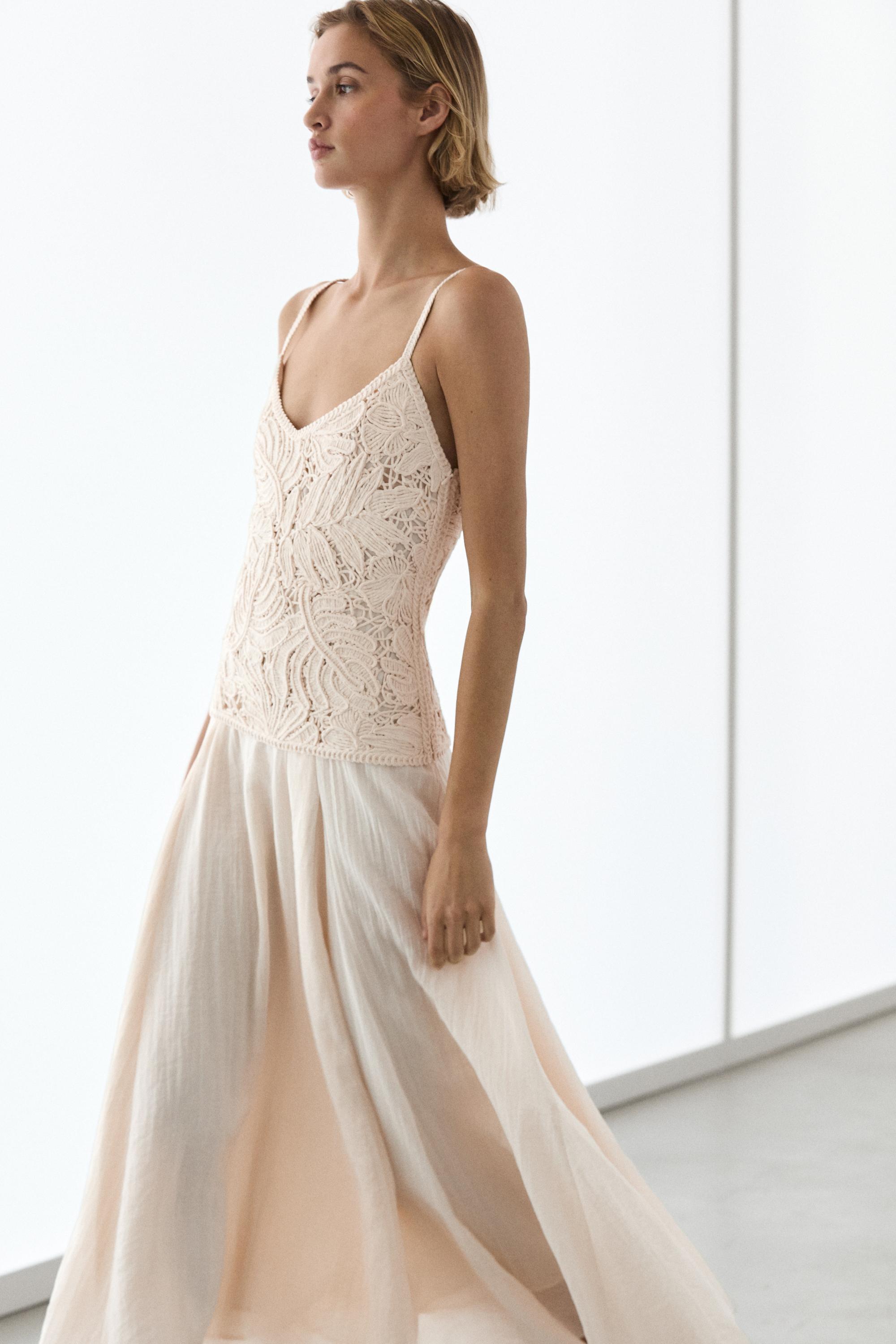 Long dress with contrast crochet detail